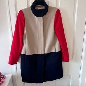 Colorblock Women's Coat with Red Sleeves